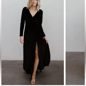 Baltic born black velvet long sleeve wrap dress